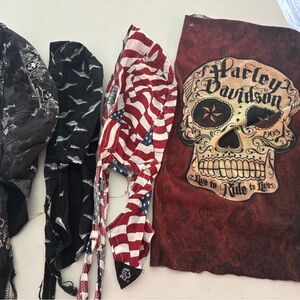 (3) Motorcycle skull caps and Harley-Davidson Patriotic Skull Bandana